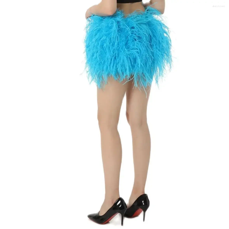 Skirts Natural Ostrich Feather Mini Skirt Elastic Waist For Women Multicolour Furry Costume Party Sexy Clothing Club Luxury