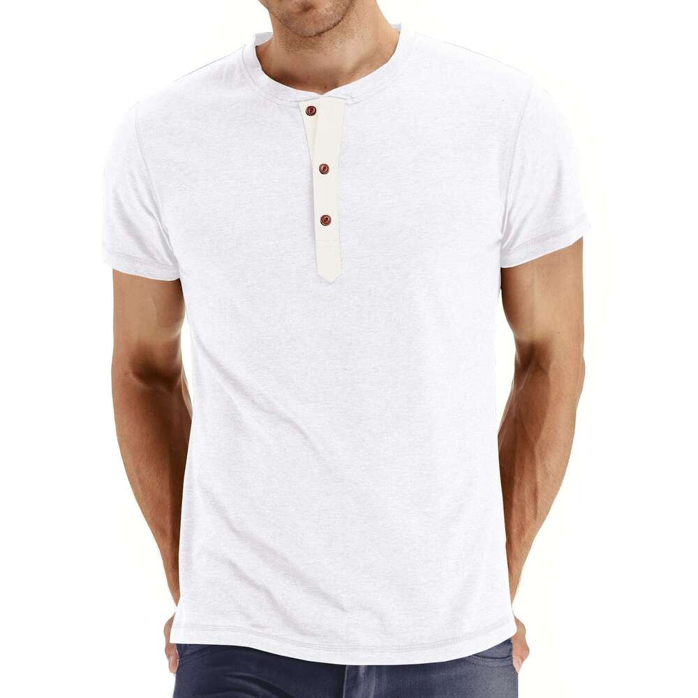 Summer Short sleeved European and American Men Henley Shirt T-shirt Wholesale Versatile New Trendy Clothing Ins