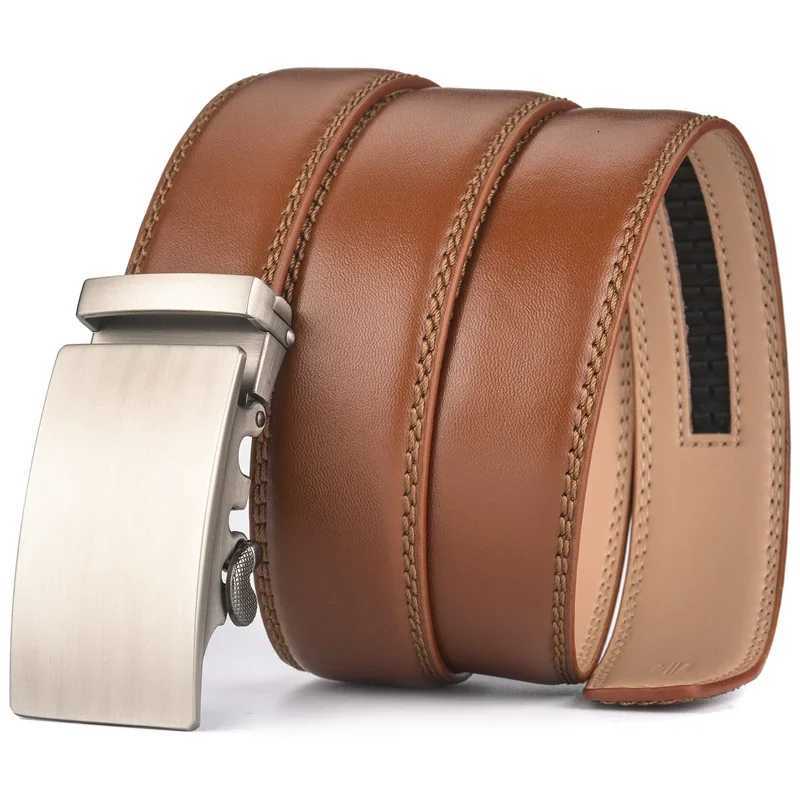 Plyesxale Brown Leather Belt Men 2024 Automatic Buckle Mens Belt For Jeans Vintage Style Mens Belts Luxury Ceinture Homme B9T251107