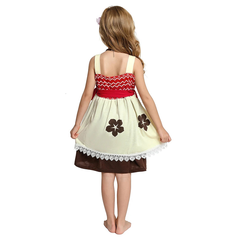 2-10y Child Girl Dress Summer Princess Moana Full Printing Sleeveless Dress Casual Children Clothing with Necklace Daily Outifit 250407