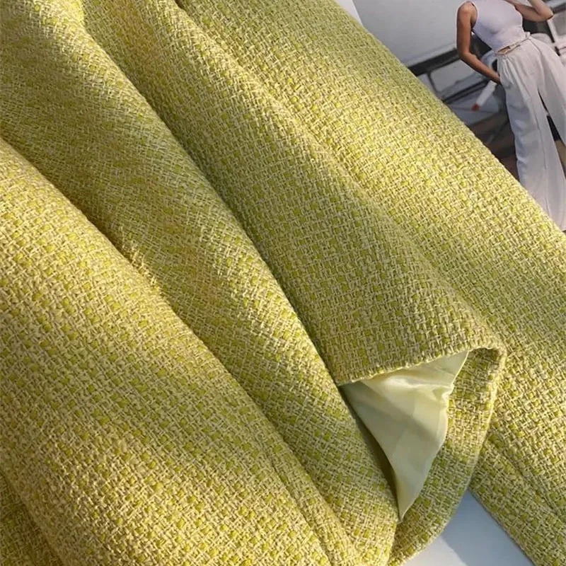 Fashion Tweed Short Jacket Womens Woolen Coat Spring Autumn O-neck Single-breasted Yellow Outerwear Streetwear Casual Tops 251105