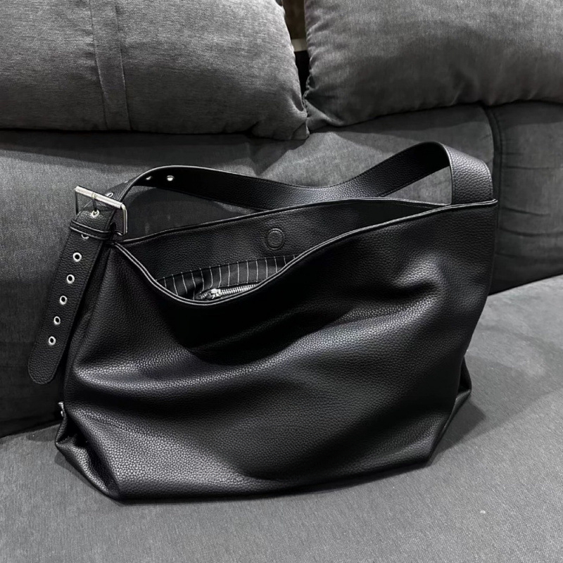 Large Capacity Lychee Pattern Leather Hobo Stray Bag - Messenger Tote Style