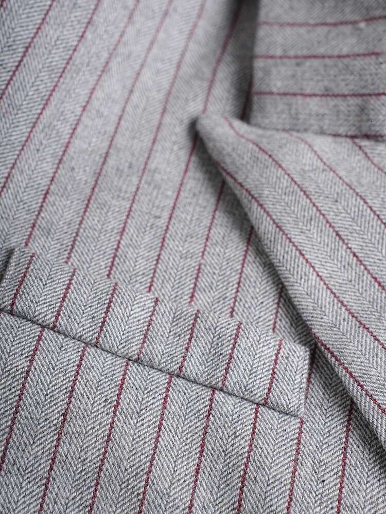 EAM Women Gray Striped Irregular Pleated Elegant Blazer New Lapel Long Sleeve Jacket Fashion Tide Spring Autumn 2025 Cpdb342