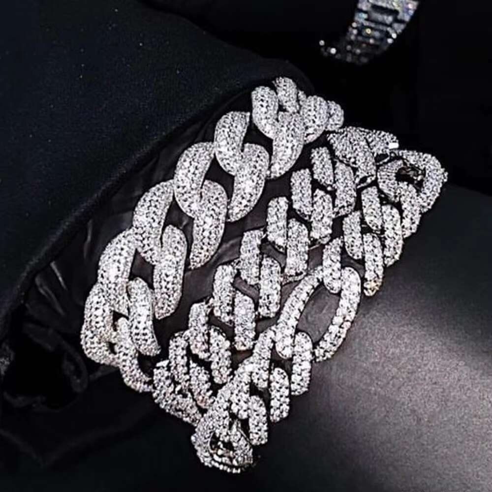 Hiphop Jewelry Moissanite Cuban Chain Bracelet Custom Clasp 925 Sterling Silver Iced Out 24mm Moissanite Bracelet