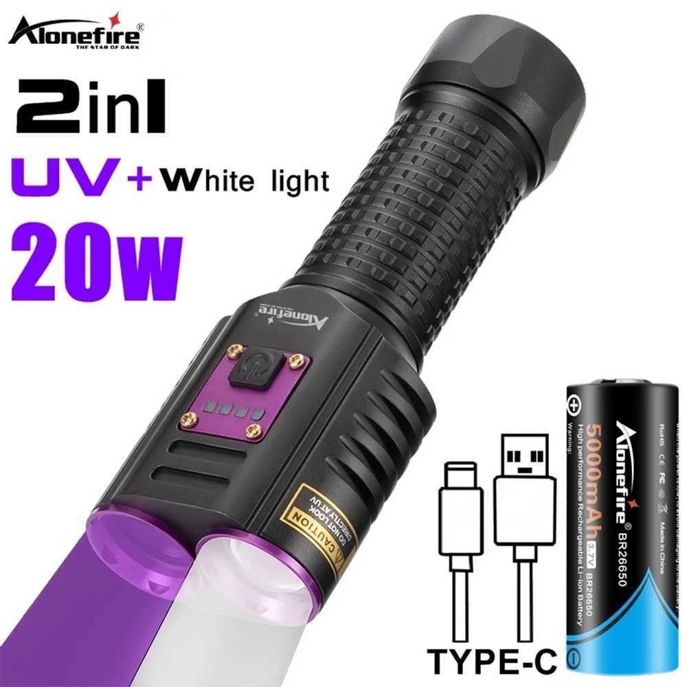2in1 20W UVWhite light High Power Flashlight 365nm USB Charging Blacklight Money Ore Pet Stains Leakage Marker Detector lampW251106