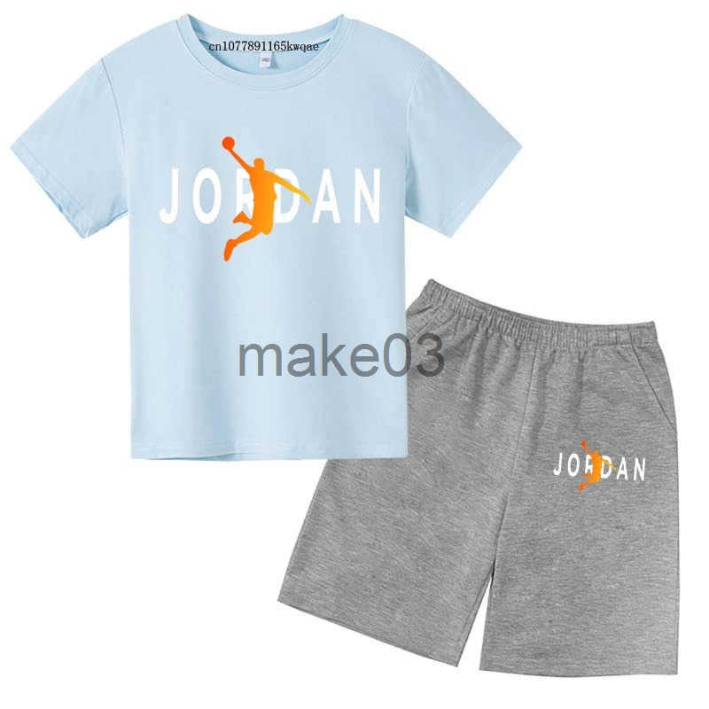 Childrens summer 2-piece breathable casual short sleeved T-shirt+pants for boys and girls aged 3-14 childrens gift clothing set J250403