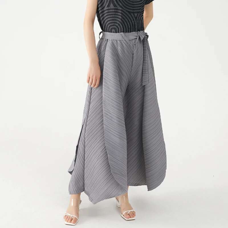Women's Wear Miyake Pleated Wide Leg Loose Pants Ing Casual Big Trousers Women Summer Dubai Designer Fashion Belt Aesthetic Clothes