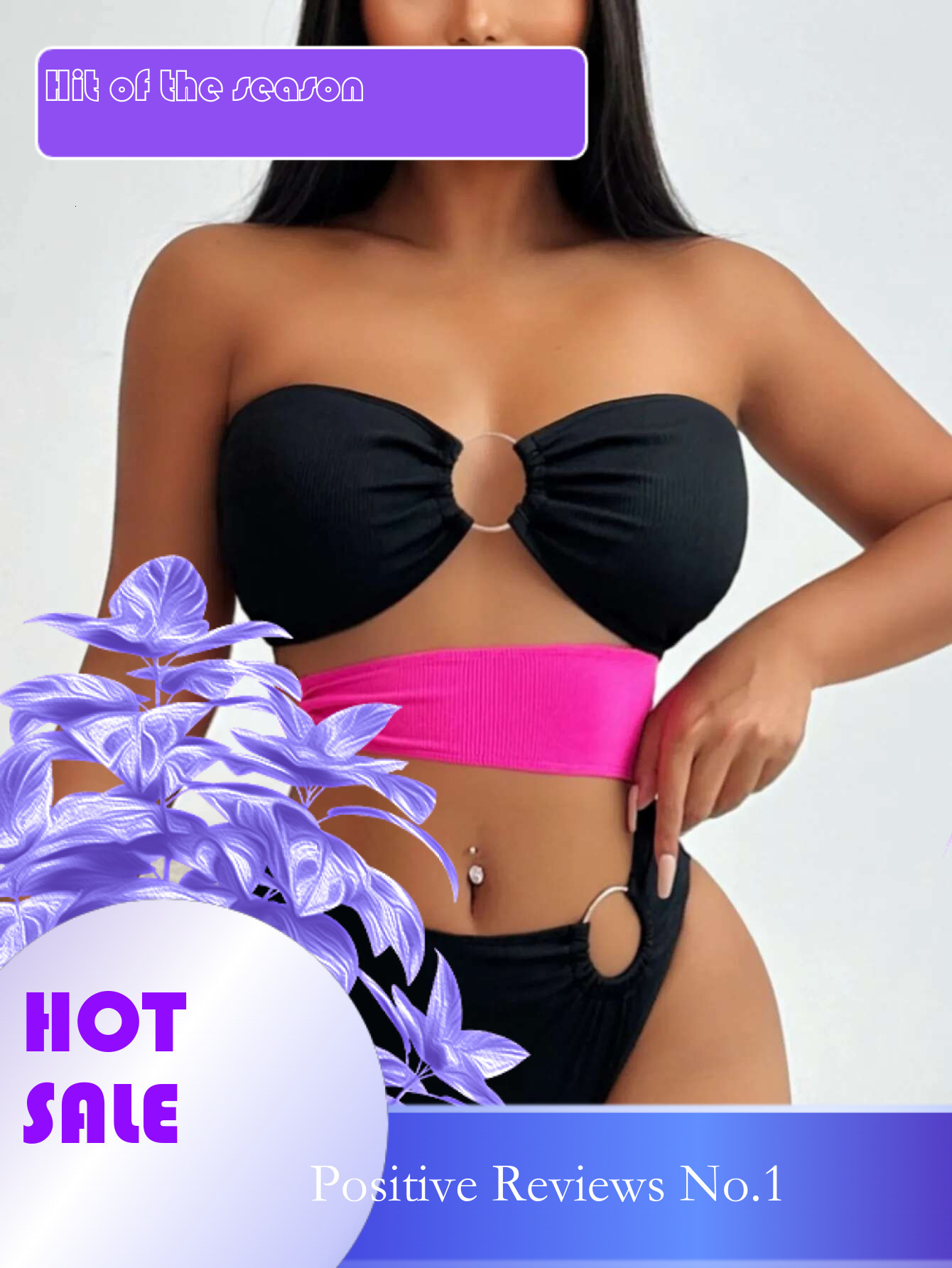 Dongdumaoyi Sexy Bandeau One Piece Swimsuit Women Hollow Out Metal Ring Linked Black Patchwork Backless Swimwear Beach Bathing Suits