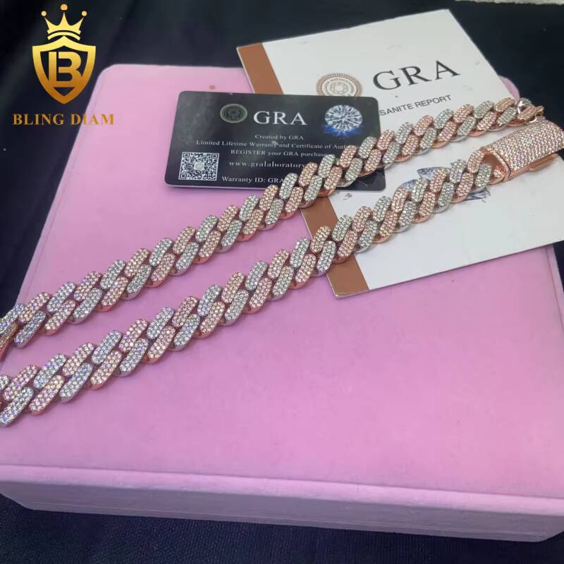 In Stock HipHop Style S925 Moissanite Cuban Chain 16MM Pass Diamond Tester VVS Iced Out Moissanite Necklace Chain Silver GRA