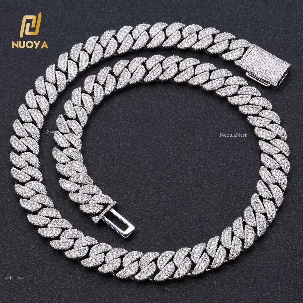 NUOYA 14MM Miami Cuban k Chain Necklace Custom Iced Out Dia Sier Plated Hip Hop Jewelry