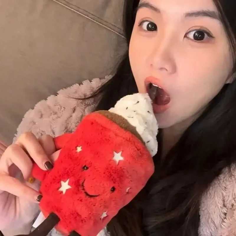 20cm Hot Chocolate Red Coffee Cup Doll Home Decoration Cat And Dog Interactive Companion Plush Toy Pet Holiday Gifts C251107