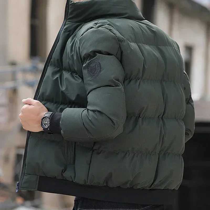 Mens Winter Parka Thickened Waterproof Warm Coat Stand Collar Streetwear Jacket Windproof Loose Fit Outdoor Zipper CoatT251107