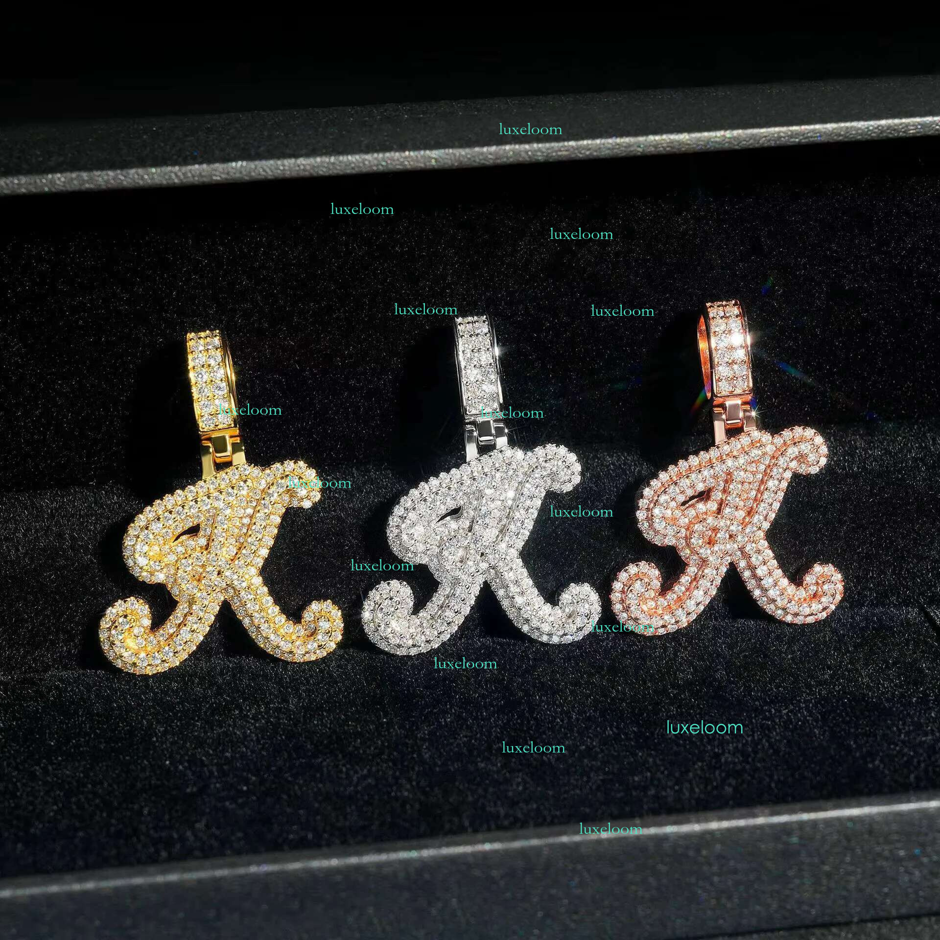 High quality hip-hop jewelry charm pendant pass tester made of pure sier ice with the letters K in silica