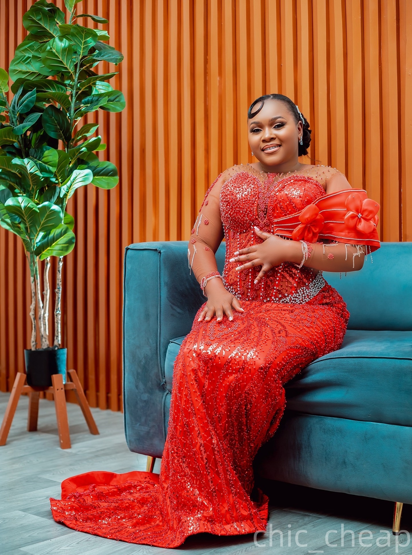 Aso Ebi Red Mermaid Prom Dresses 2026 Flowers Crystals Full Sleeves Evening Formal Party Second Birthday Engagement Gowns Plus Size Dress For Special 