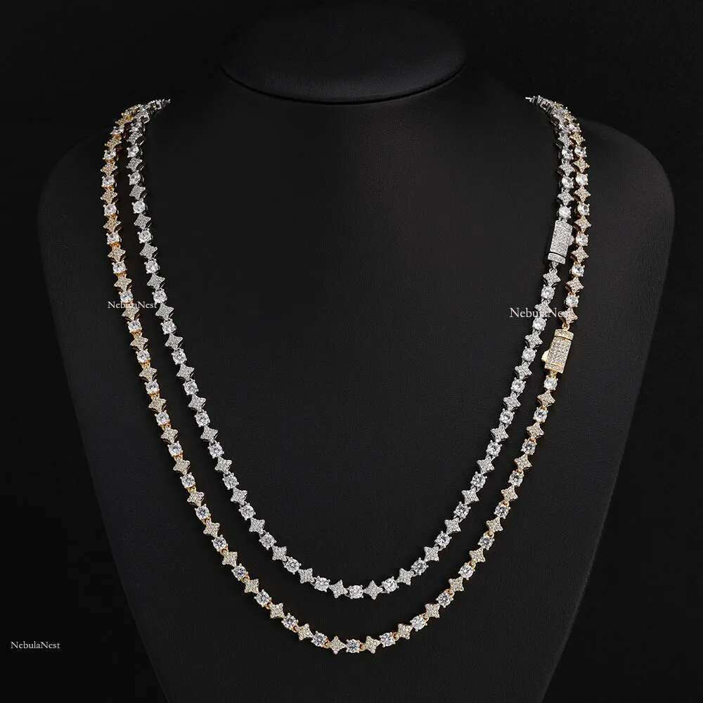 Fine Jewelry D Color VVS1 Round Cut Dia Moissanite Chain Gifts Sterg Sier Star Tennis necklace for Men Women
