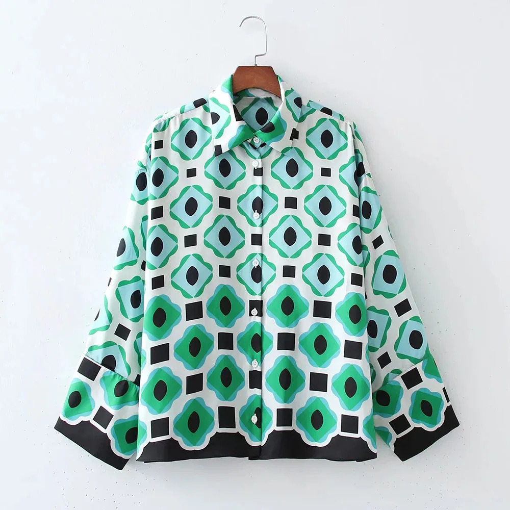 Xikom Summer Womens Retro Two Piece Bohemian Printed Loose Collar Shirt Elastic High Waist Casual Mens Pants Set 250313