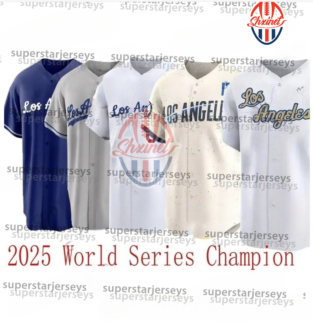 Custom 2025 World Series Champion Baseball Jerseys Yoshinobu Yamamoto Shohei Ohtani Mookie Betts Roki Sasaki Tommy Edman Freddie Freeman Smith Edman