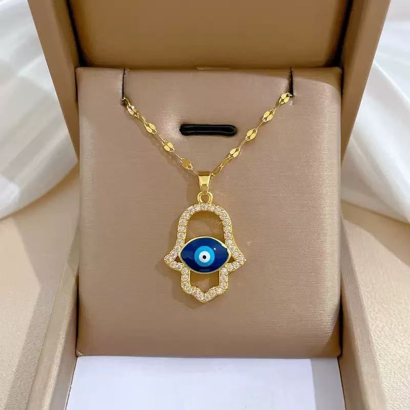 Designer Necklace 18k Gold Stainless Steel Evil Eyes Necklace for Men Women OT Pearl Buckle Party Wedding Travel Jewelry Wholesale Drop Ship