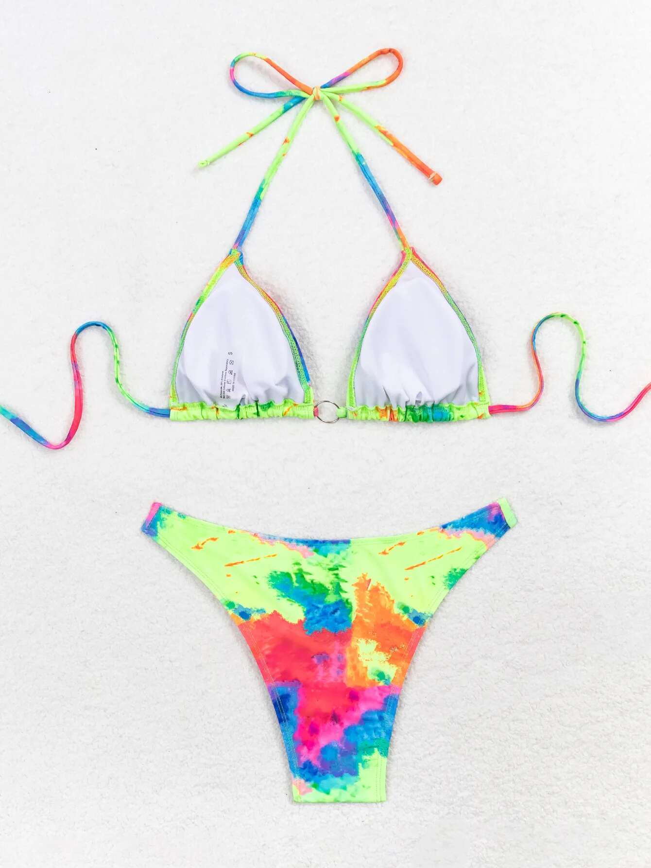 Dongdumaoyi Sexy Green Tie Dye Gradient Bikini Set Women Metal Ring Linked Push Up Thong Swimsuit Beach Bathing Suit Micro Swimwear