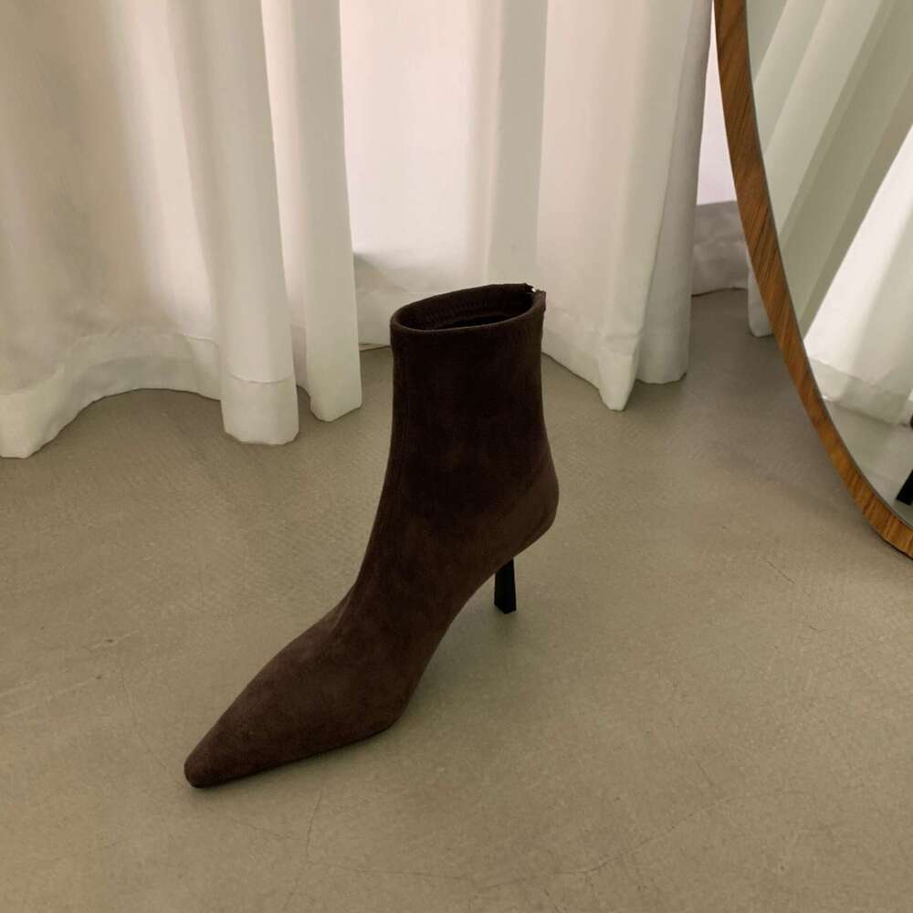 High Free shipping Heel Pointed Toe Elegant Suede Slim Short For Women 2023 New Autumn Winter Fleece-Lined Korean Style Ankle Boots