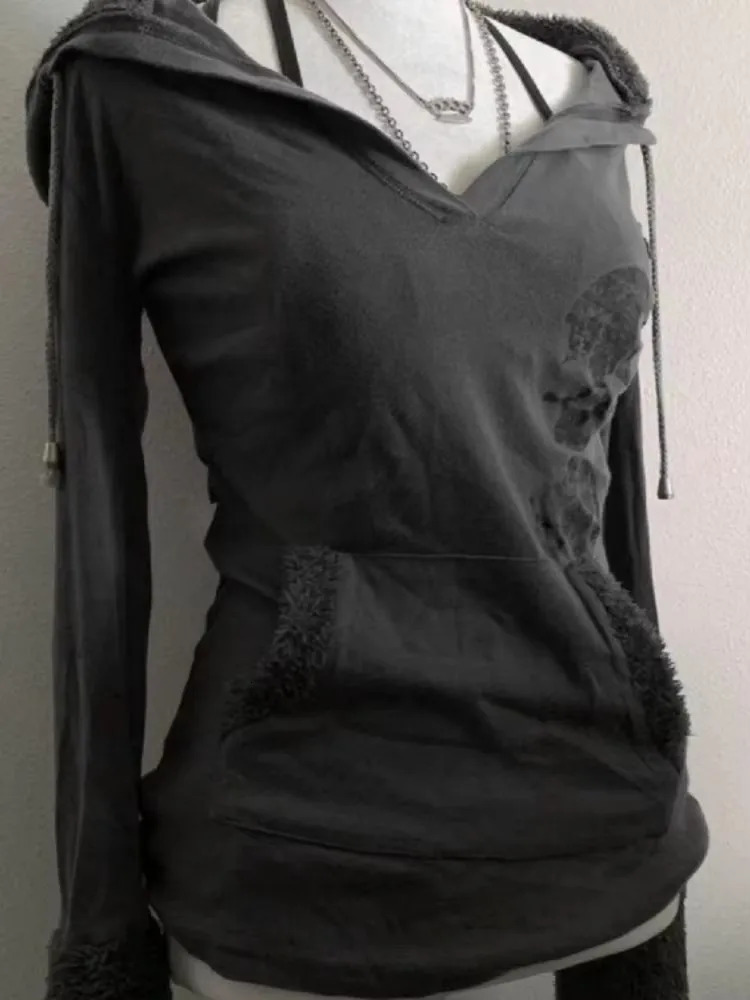 American style casual fashion womens floral hoodie retro aesthetic trend sportswear Y2k hiphop 250403