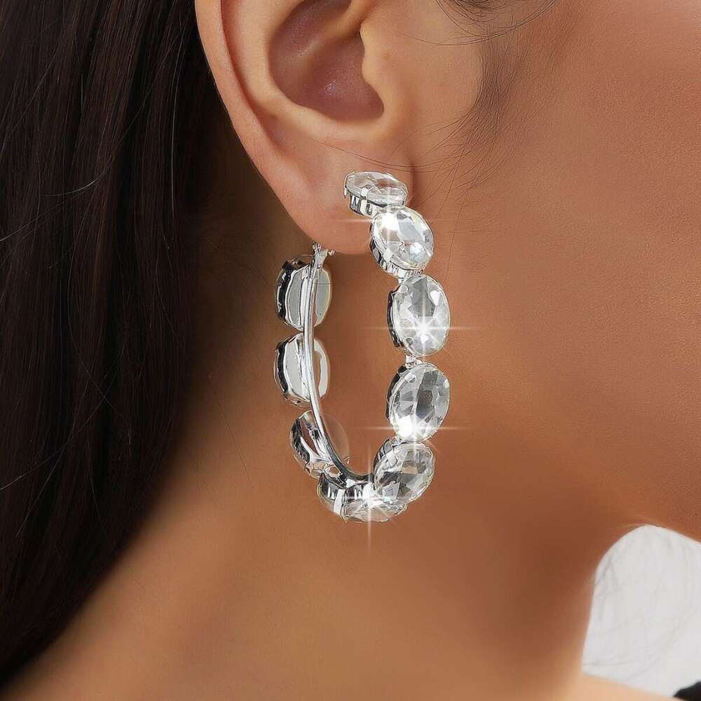 Super sparkg dia inlaid circle exquisite high-end earrings, personalized and fashionable versatile earrings for women