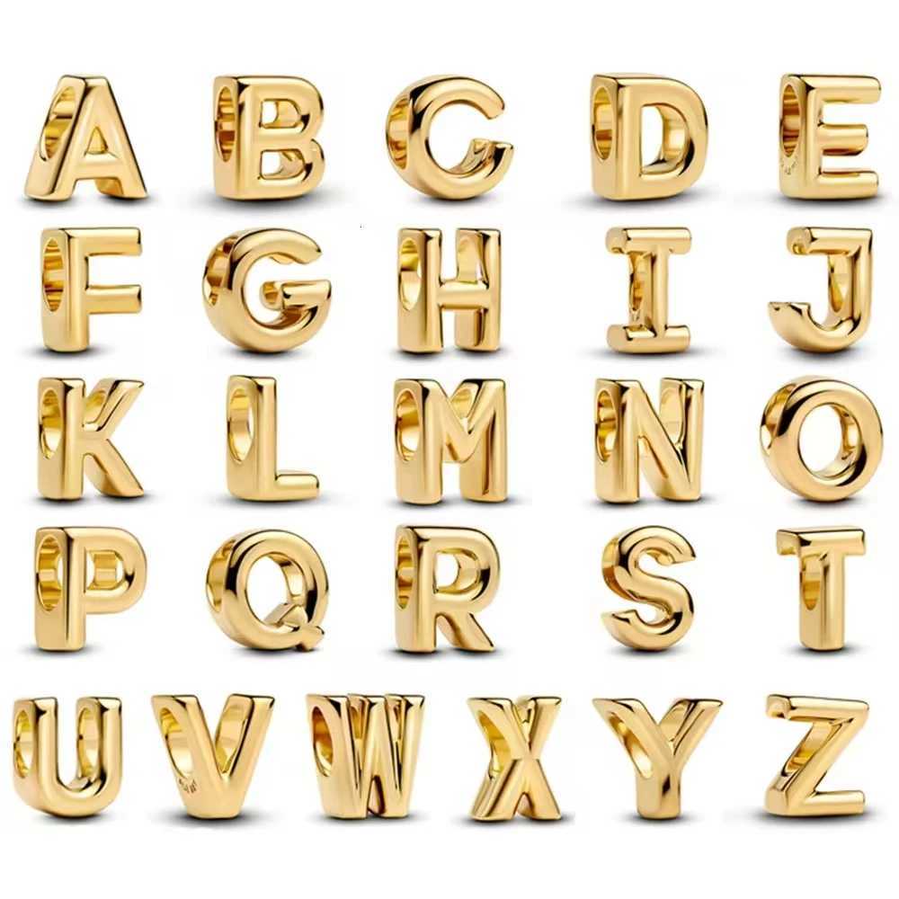 Exquisite Gold 26 Letter A-Z Alphabet Beads 925 Sterling Silver Charm For Women Necklace Bracelet Bangle Accessories DIY JewelryXJ251107