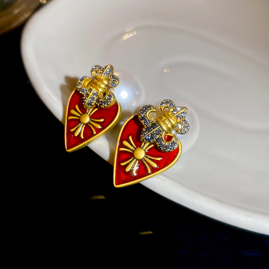 Silver Needle Zircon Cross Heart Pearl Double-Sided European and American Retro Light Luxury High-End Earrings for Women - view 6