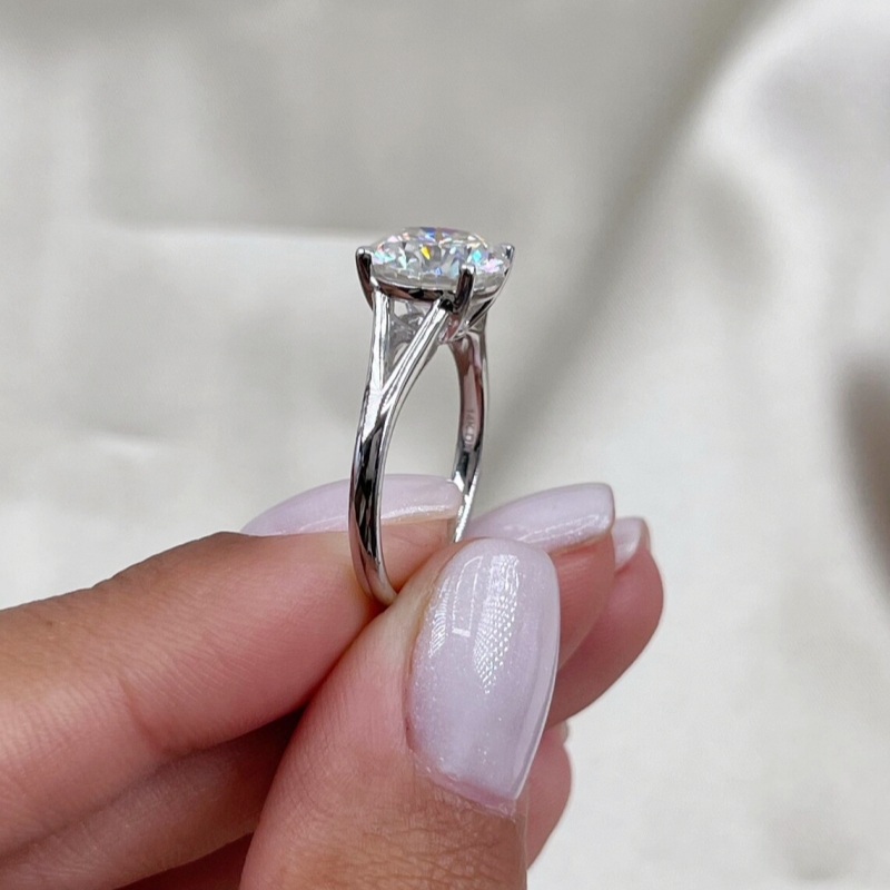 Jewelry 18K 14K White Gold 3.0 Carat Round Shape E VS1 Lab Diamond Solitaire Split Engagement Ring Pt950 Available Wedding Gold Ring For Women