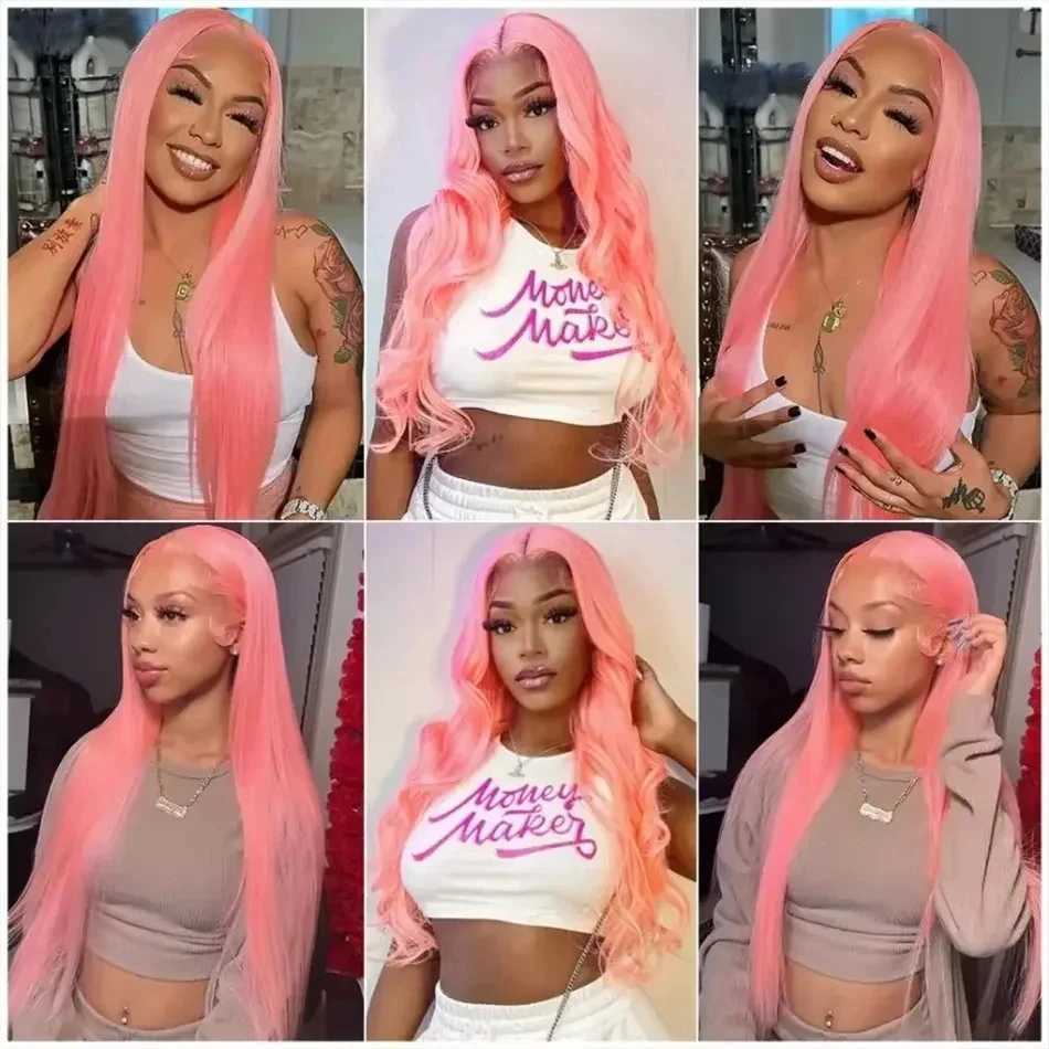 30 36 Inch Pink Transparent Lace Front Wig Human Hair 13x6 Lace Frontal Wigs For Women 13x4 Long Straight Colored Human Hair Wig W251107