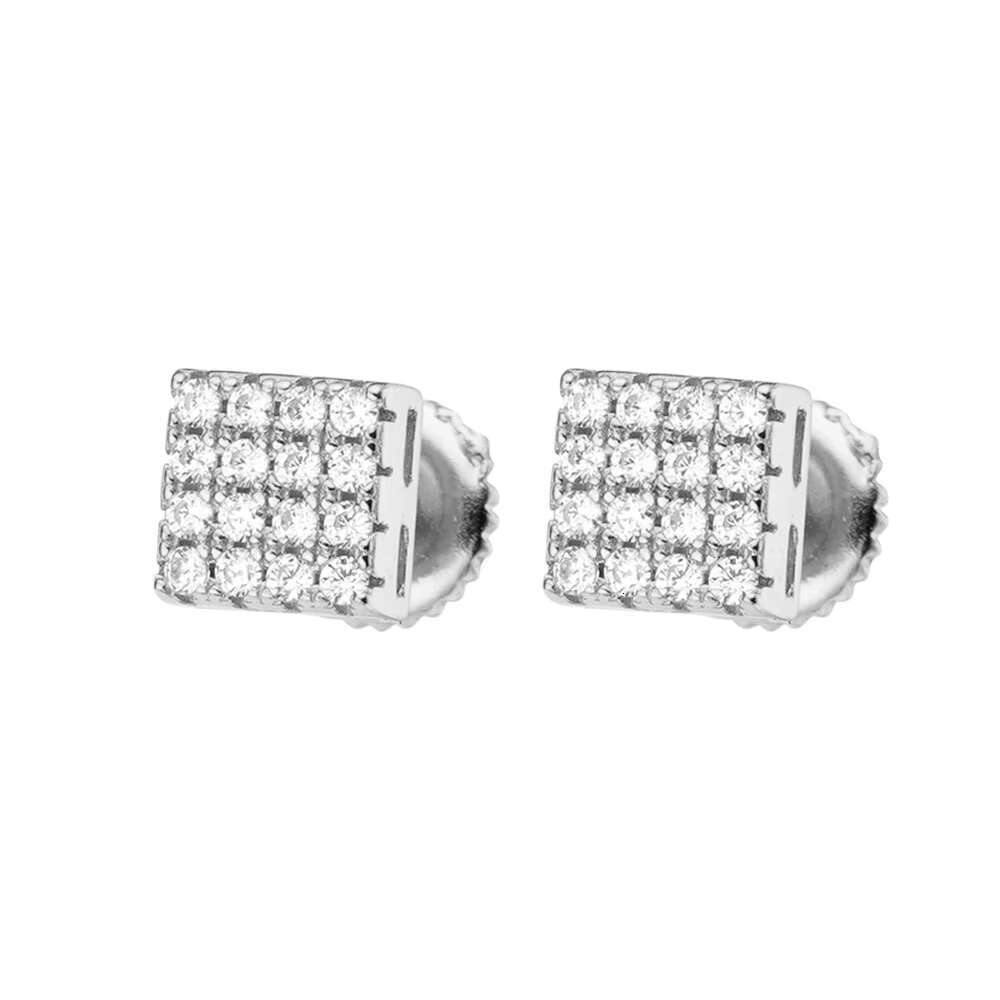 High Quality Hip Hop Jewelry Iec Out Zircon Minimalist 925 Sterling Silver Square Stud Earrings for Men