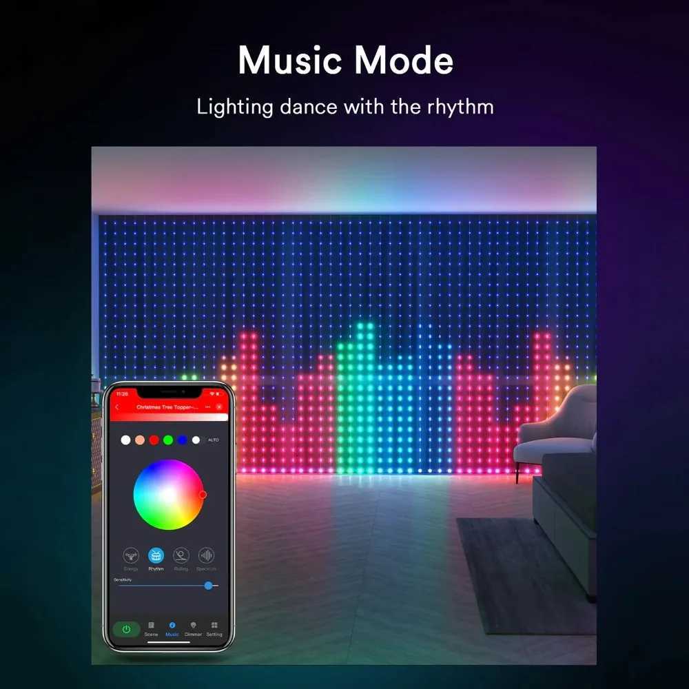 1/2PCS Smart Curtain Lights RGB Curtain String Lights with App Remote Music Sync Dynamic DIY for Indoor Outdoor Xmas Wall Decor W251107
