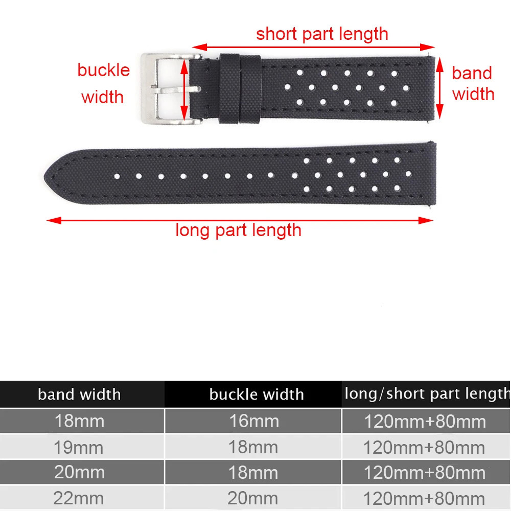 Rally Watch Band Quick Release Durable Sailcloth Leather Strap 18mm 19mm 20mm 22mm Watchband Accessories Perforated Belt 251107