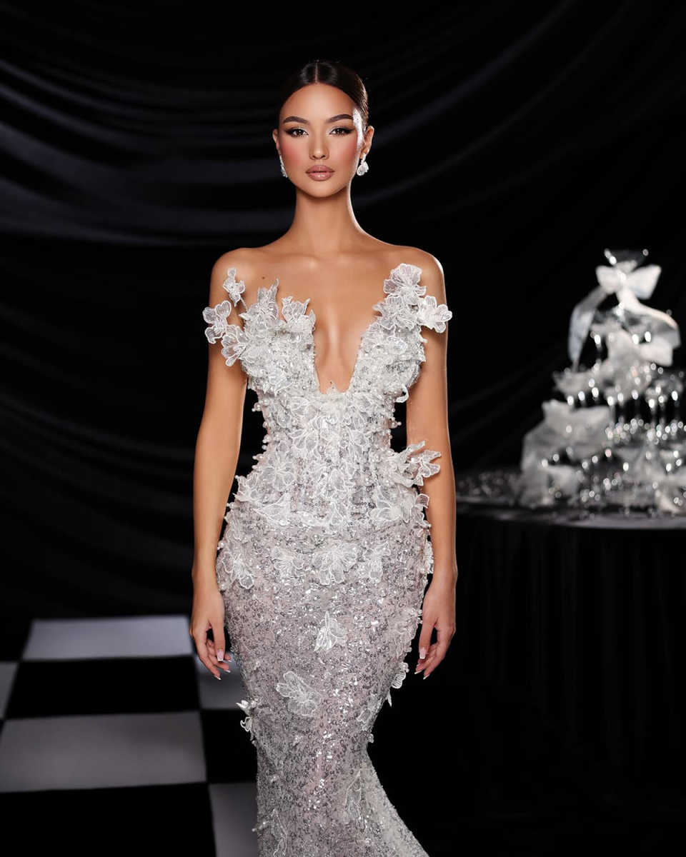 Luxury Mermaid Wedding Dresses New Ball Gown Shine Bride Dress Sequin Lace 3D-Flower Bridal Gown Robe De Vestido Size Customized Plue Size H25482