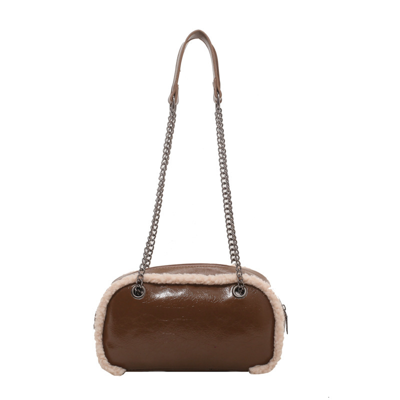 2025S Designer Women S Bag Texture Lamb Wool Women S Splicing New Fashionable Winter Small Square Temperament Chain Shoulder Crossbody Bag