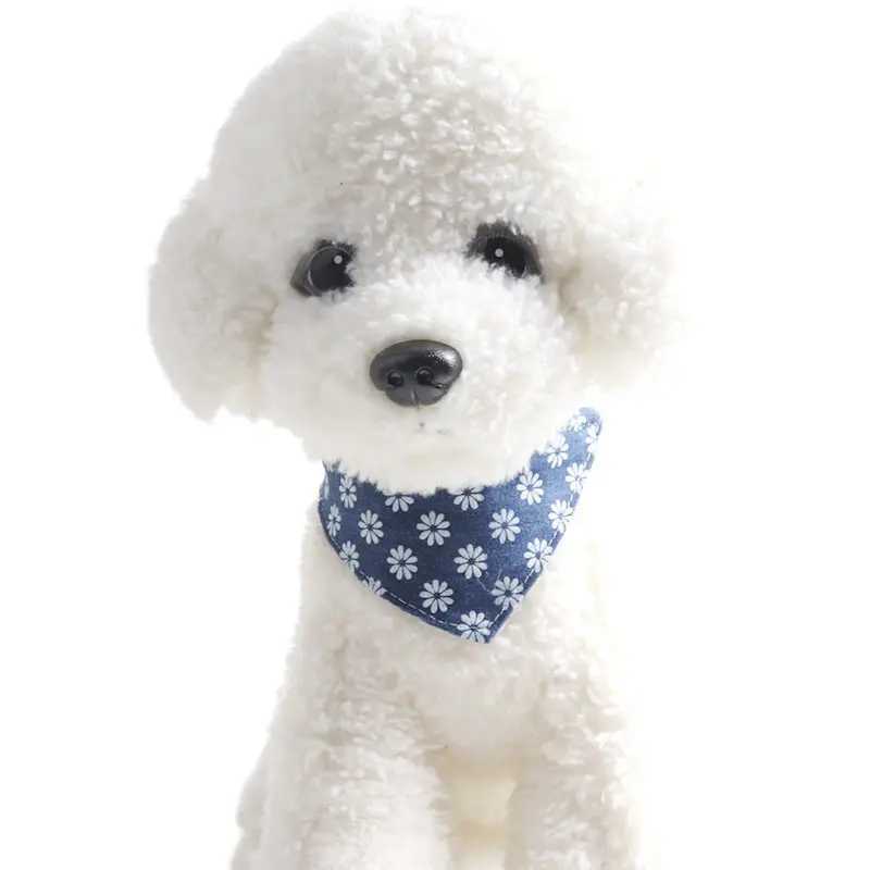 Blue dog collar pet cat bib bandage flower neck strap leather denim bow suitable for small and medium-sized Perro Teddy Chihuahua Spitz M250407