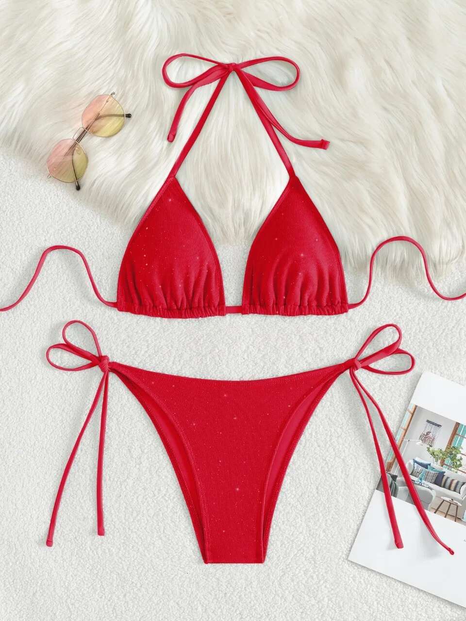 Dongdumaoyi Shiny Black Micro Bikini Women Sexy Sequin Push Up Tie Side Bandage Triangle Swimsuit Brazilian Beach Bathing Suit Swimwear