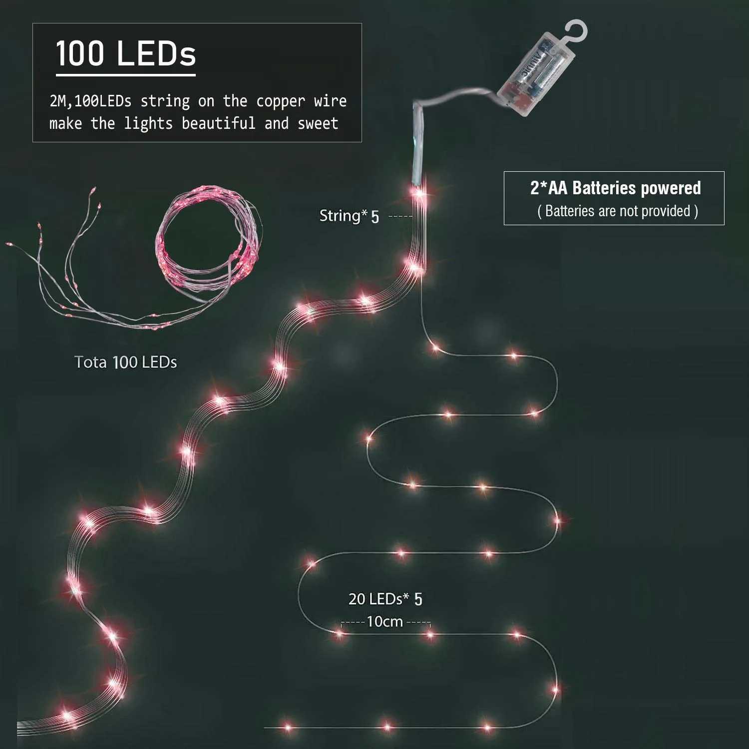 100 LED Pink String Lights Valentines Day Waterfall Light Garland Led Fairy Lights Home Birthday Wedding Party DIY Decorations W251107