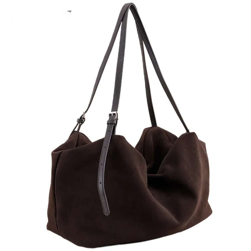 European American Style 100% Natural Suede Cow Leather Tote Huge And Lazy Commuting Nubuck Winter Handbag Camel