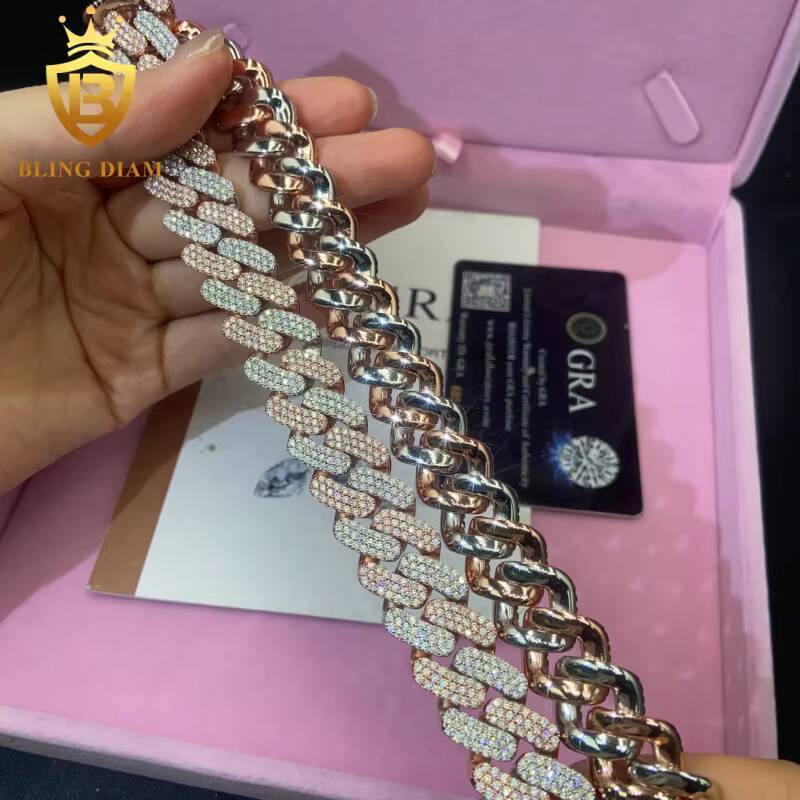 In Stock HipHop Style S925 Moissanite Cuban Chain 16MM Pass Diamond Tester VVS Iced Out Moissanite Necklace Chain Silver GRA