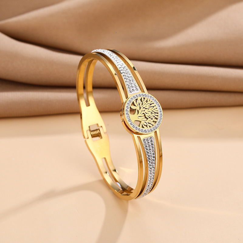 Fashion Trend Life Tree Titanium Steel Vacuum Electroplating Temperament Bracelet Hand Jewelry