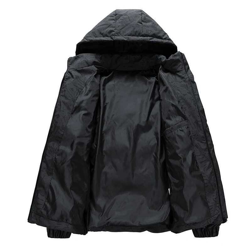 Mens Coat Winter Cotton Padded Jacket Korean Version with Hood Warm Leaf Print Camouflage Thickened and Down Cotton PaddedT251107