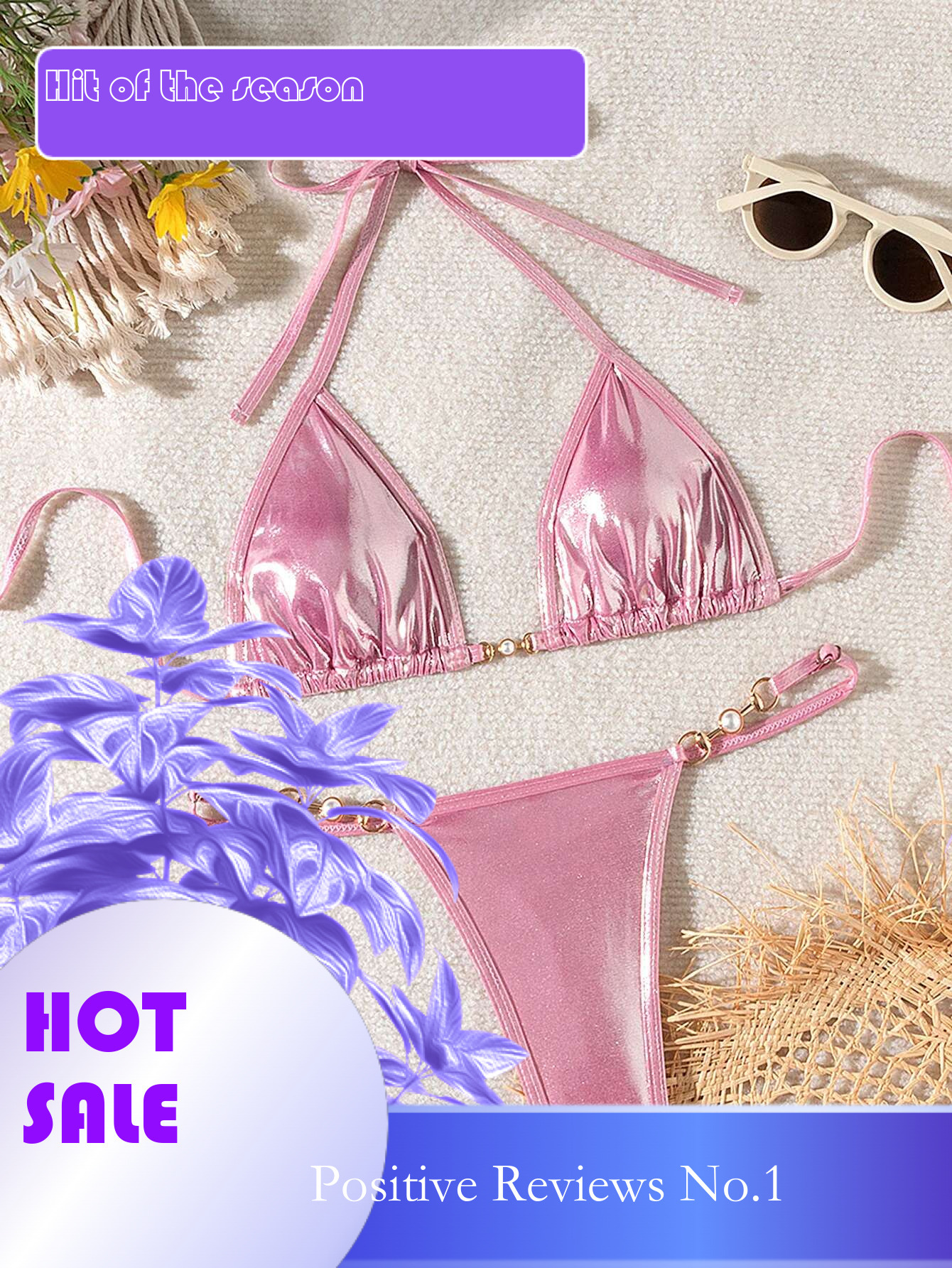 Dongdumaoyi Luxury Pearl Thong Bikini Women Shinning Pink Push Up Bra Micro Swimsuit Brazilian Beach Bathing Suit Triangle Swimwear