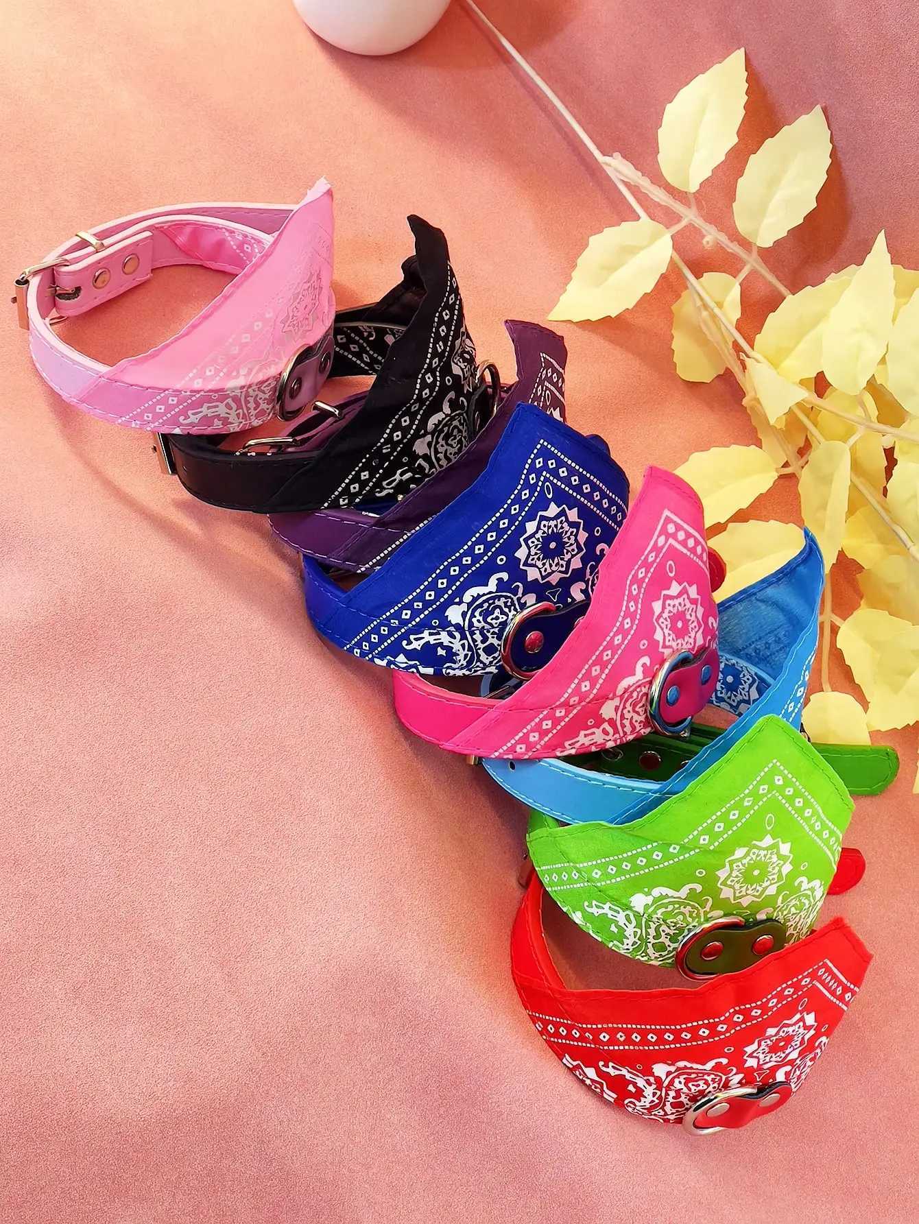 High Quality Pu Pet Collar Cat Bow Tie Saliva Towel Dog Collar Printed Triangle Scalp Dog Cat Universal T250407