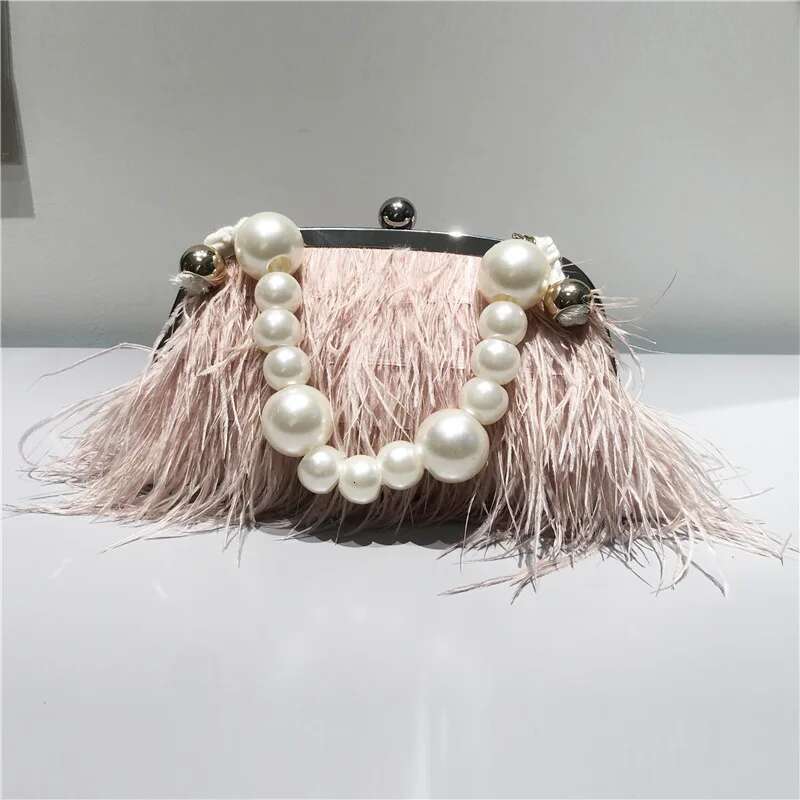 Feather Handbag Evening Crossbody Pearl Snake Chain Shoulder Bag Women Bags Design Party