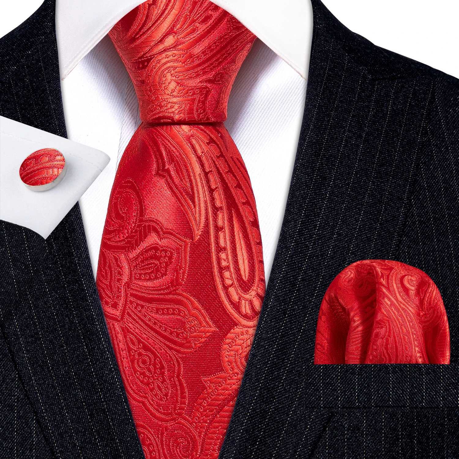 Barry. Red Maroon Burgundy Rose Silk Mens Tie Pocket Square Cufflinks Set Jacquard Necktie for M Wedding Business Party X250407