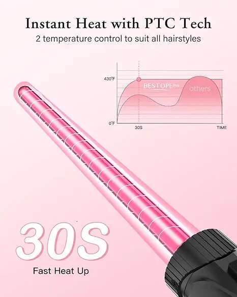BESTOPE PRO Waver Iron Wand, 5 In 1 Curg Set With 3 Barrel Crimper For Women, Fast Heating Hair Wand Curle