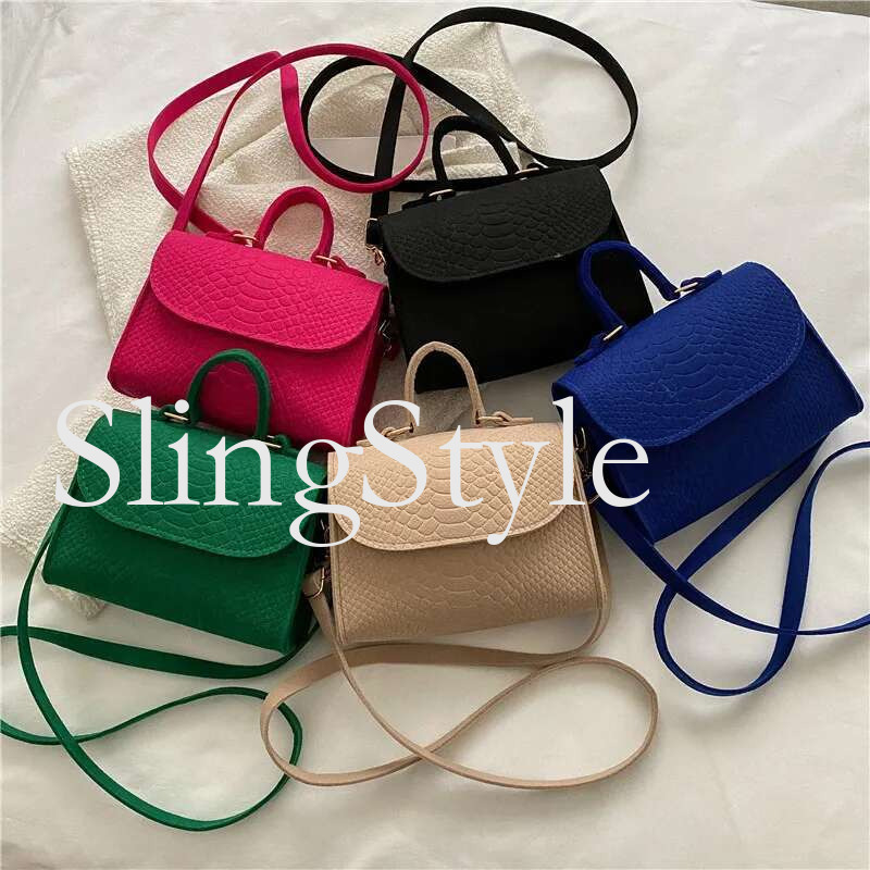 2025 new handbag felt crocodile pattern indentation niche fashion design small square shoulder bag