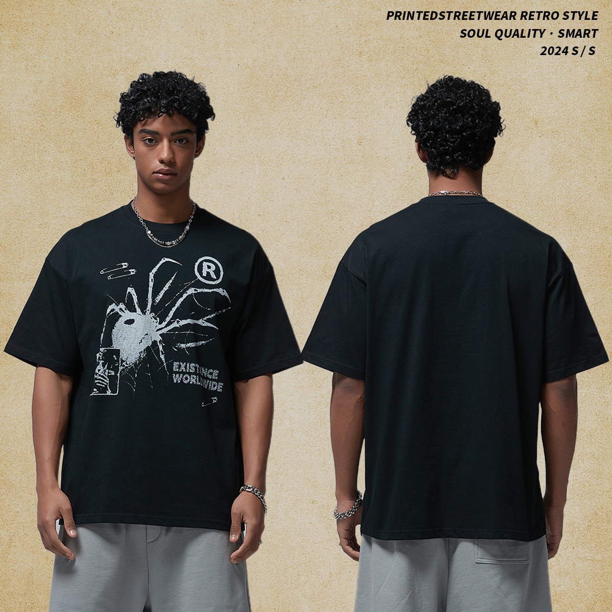 Wear | 2025 New Product Oversize Loose Printed T-shirt Men's American Trendy Brand Round Neck Short Sleeve T