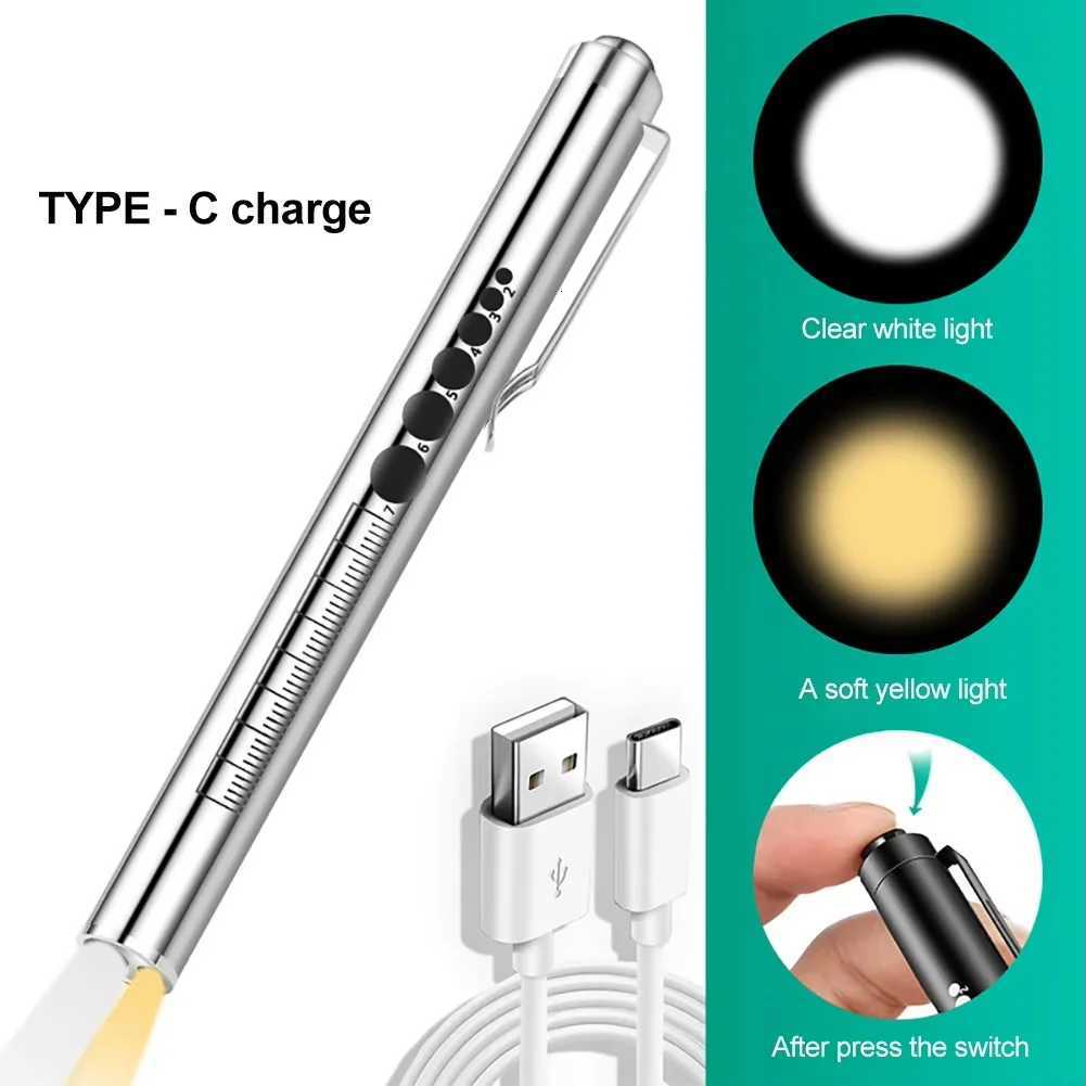 Mini Portable Penlight LED Flashlight Oral Pupil Medical Handy USB Rechargeable Stainless Steel Torch Light Outdoor Fishing ToolW251106